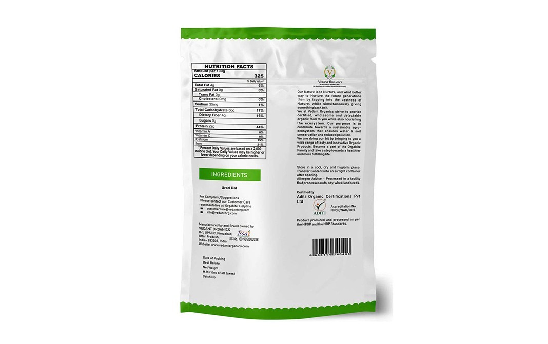 Orgabite Organic Urad Dal    Pack  500 grams